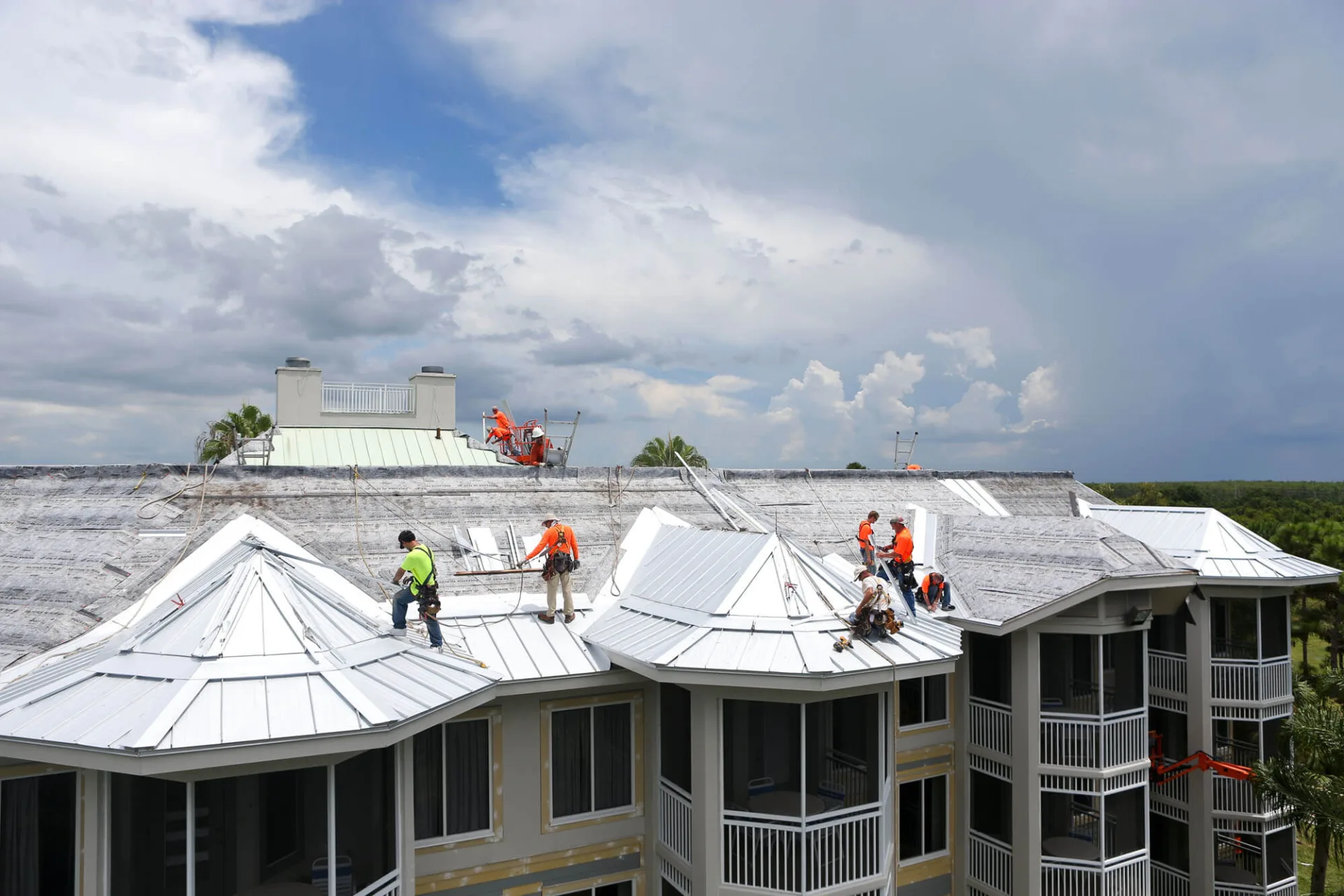 Roofing crew completing a commercial roof replacement in Fort Worth