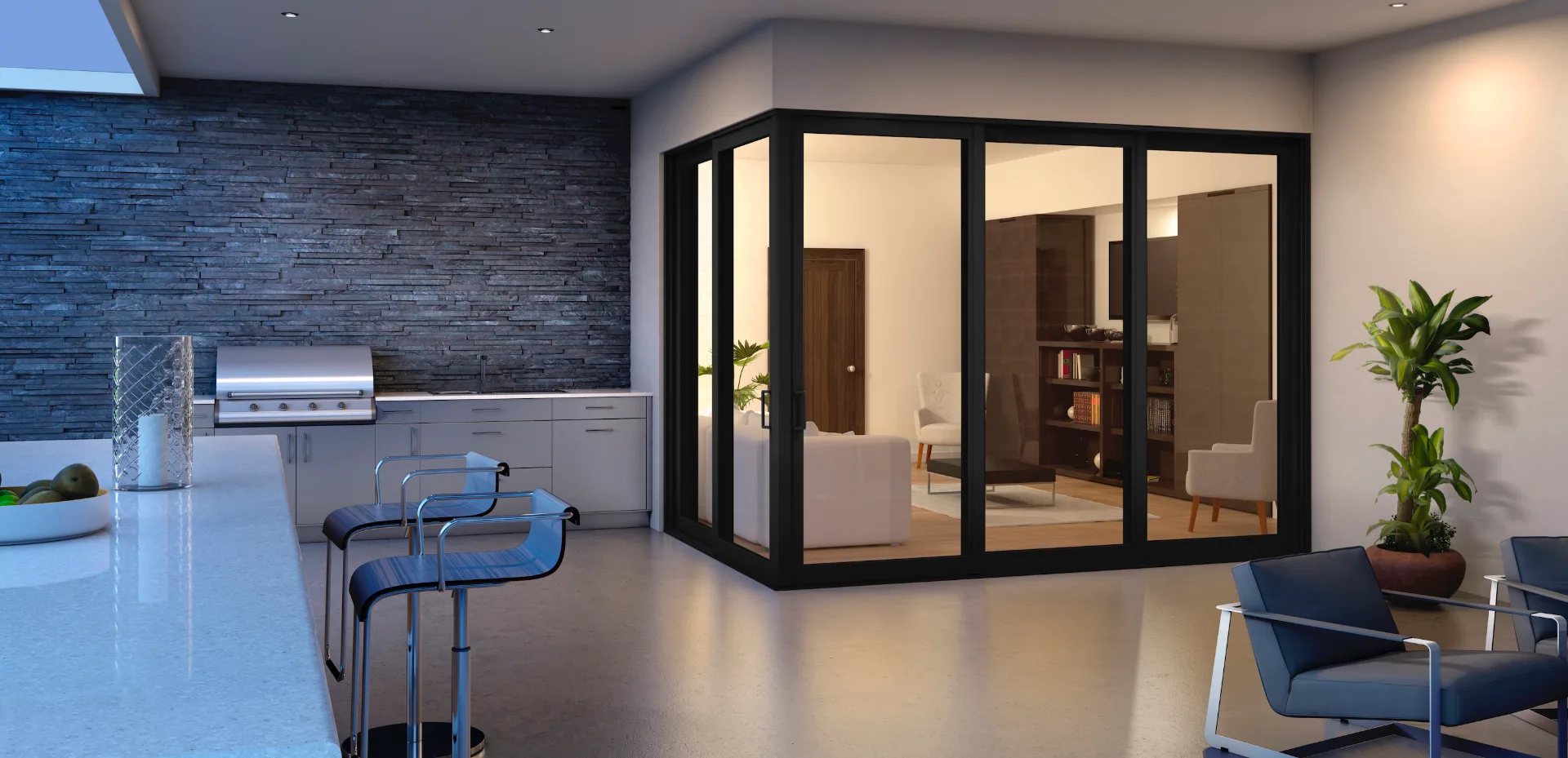 Commercial storefront window and door system on a modern building facade