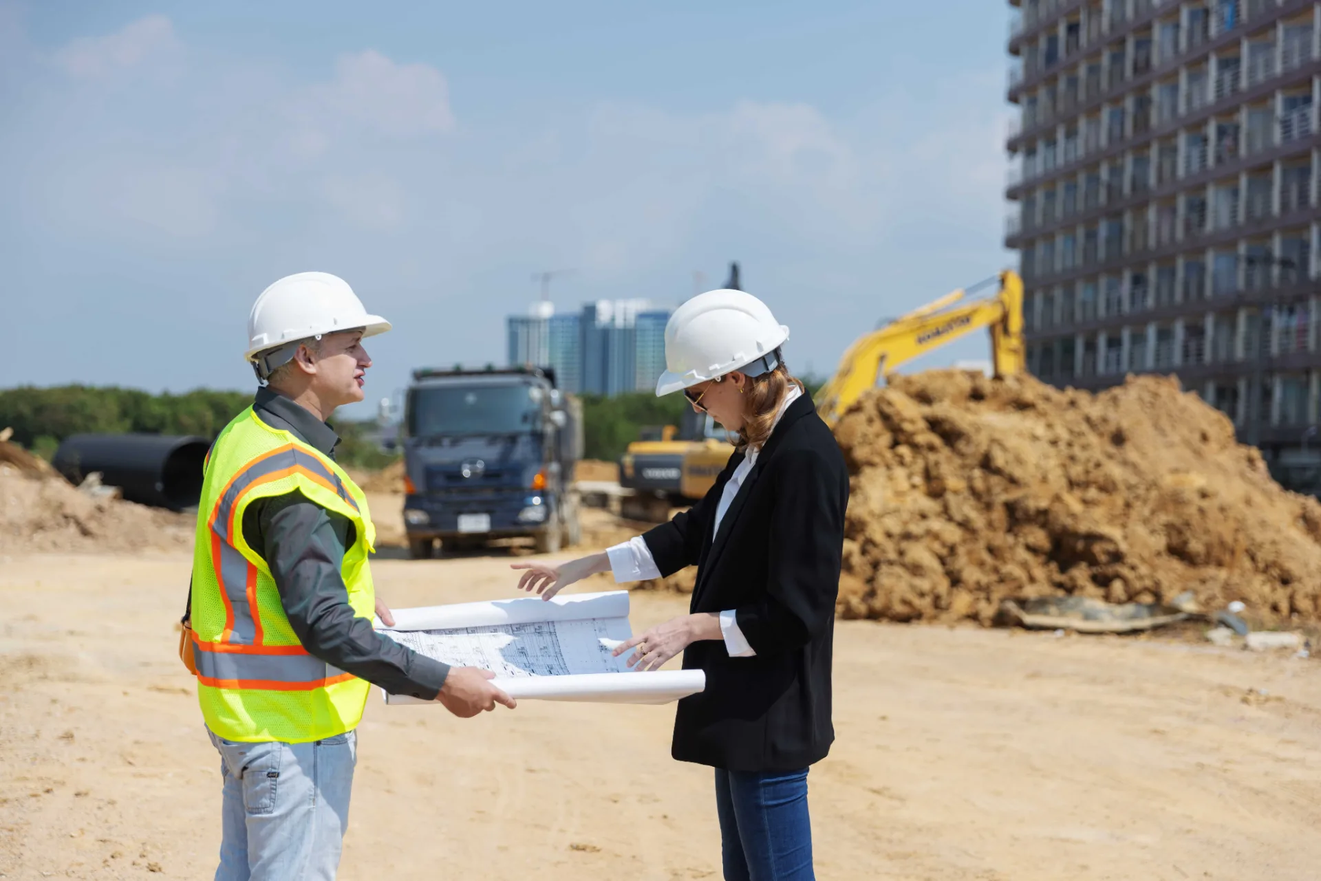 Cap Ex team walking a commercial property with a client during a site assessment